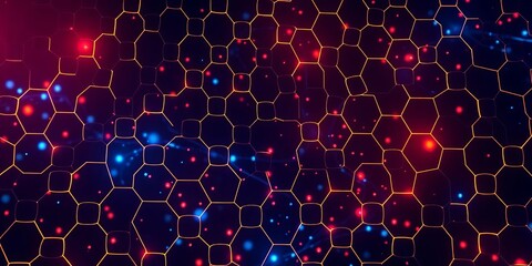 Abstract hexagonal grid, glowing nodes, medical/science theme, healthcare, geometric pattern