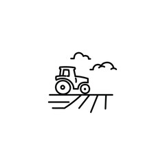 Tractor in Field Line Art Icon – Minimal Hand-Drawn Farming Scene Vector