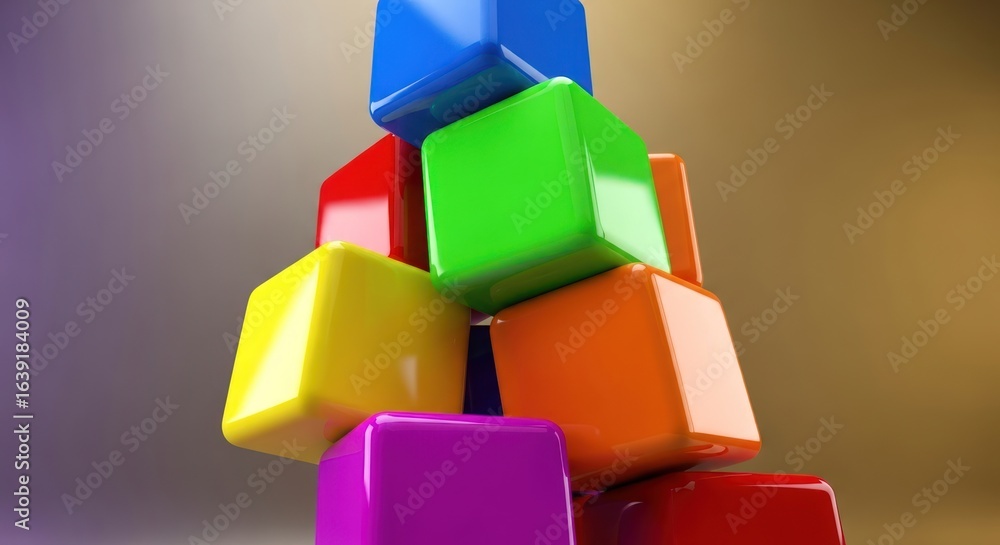 Poster stacked colorful cubes: abstract composition with vibrant colors