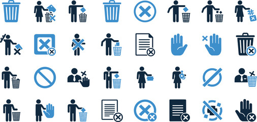 Delete icon set. Containing delete button, trash, undo, throw, remove, and more. Vector illustration