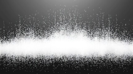Abstract digital representation of white pixels dispersing and forming a cloud-like shape on a gray gradient background