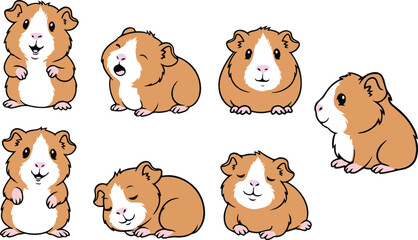 vector illustration of guinean pig hamster funny cute cartoon mascot character cartoon with 7 poses 01