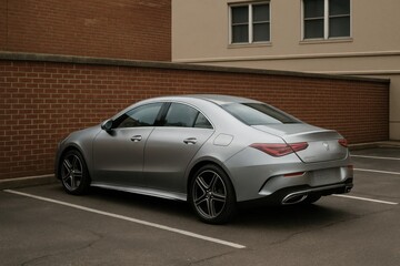 A Silver Mercedes-Benz Coupe Parked in a Modern Urban Setting