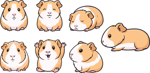 vector illustration of guinean pig hamster funny cute cartoon mascot character cartoon with 7 poses 02