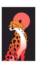 Fototapeta premium This striking illustration features a cheetah with a vibrant red sun in a minimalist design.