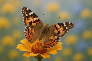 Amidst a sea of yellow petals, a butterfly rests in quiet contemplation