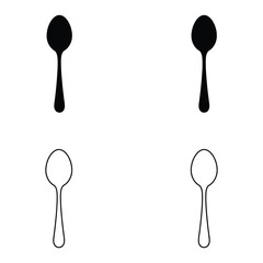 Four Simple Spoons Black White Line Art Icons
