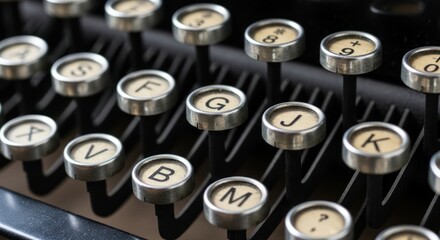 Close-up of Vintage Typewriter Keys:  Letters, Numbers, and Metal Detail