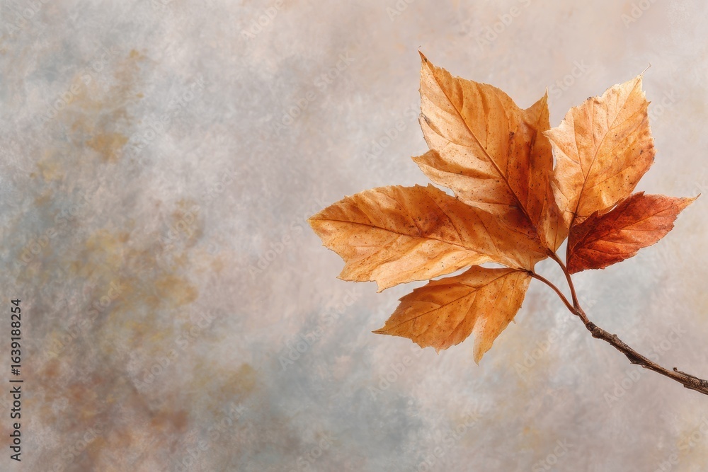 Poster textured autumn leaves resting against a soft background with space for text and design integration 