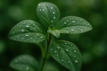 Fototapeta premium A Close-Up of a Leaf's Water Droplets in Vibrant Green Hues
