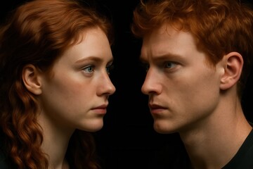 Two Faces Against a Black Background