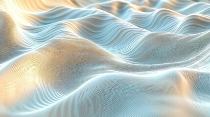 Abstract futuristic surface with flowing soft wave patterns and subtle glowing lights creating a smooth textured landscape