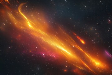 Vibrant cosmic scene with glowing fiery orange nebula in deep space filled with stars and distant galaxies, evoking awe and mystery of the universe