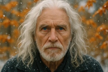 An Elderly Man in Contemplation Amidst Autumn's Embrace