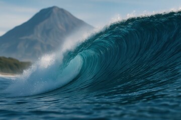 A Tumbling Wave Meets a Mountainous Backdrop