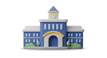 Charming cartoon school building with trees, perfect for education, animation, or children's book illustration