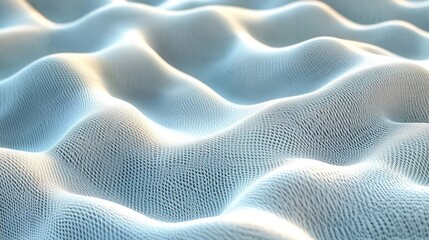 Close-up of a smooth, flowing white mesh fabric forming undulating wave-like patterns under soft lighting