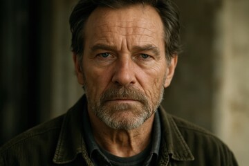 Obraz premium A man's gaze pierces through the shadows, reflecting a life lived with stories untold