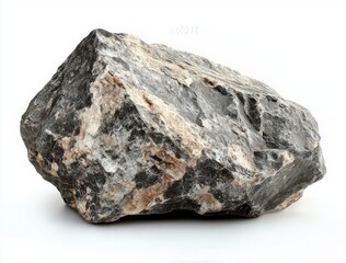 large natural rough stone rock with mixed dark gray and light tan coloration isolated on white background
