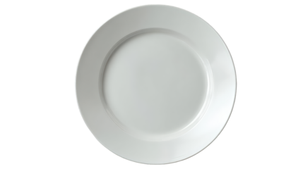 Elegant White Ceramic Plate with Subtle Rim Detailing Top View.