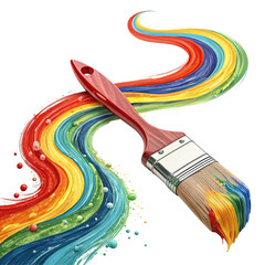 Vibrant rainbow paint stroke flows dynamically from a classic paintbrush, evoking creativity and art