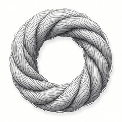 Monochrome braided rope circle illustration with realistic hand-drawn details. Perfect for decorative elements, frames, borders, or nautical and maritime themes.