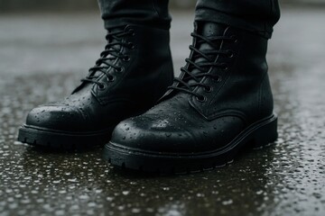A pair of black combat boots