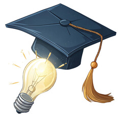 Graduation cap illuminating with a bright idea lightbulb symbolizing knowledge and innovation