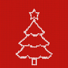 spruce is knitted. Red knitted Christmas sweater. vector stock illustration.