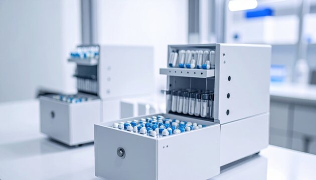 Collection of Colorful Vials in a Modern Laboratory Setting Showcasing Scientific Exploration and Research