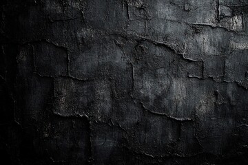 Fototapeta premium Close-up of dark cracked and peeling textured wall surface with rough uneven patches and weathered appearance