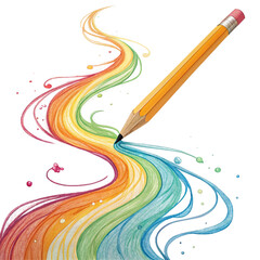 Vibrant creativity flows from a pencil, painting a rainbow stream of color and imagination