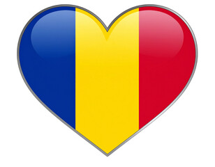 Fototapeta premium Heart Shaped Romania Flag Symbol, isolated on a transparent background.