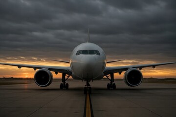 A Lone Airplane Awaits Its Journey Under a Dramatic Sky