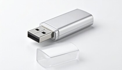 Minimalist U S B Flash Drive on Clean White Background Showcasing Modern Technology and Functionality