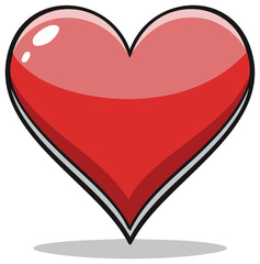 Vibrant red glossy heart illustration with a bold outline symbolizing love passion affection and romance