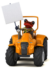 Fototapeta premium Fun 3D cartoon frog with a tractor illustration