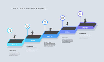 Business timeline infographic ladder. with icons and 5 steps. Business Milestone. Vector illustration © KP.Stock