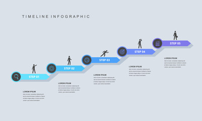 Business timeline infographic ladder. with icons and 5 steps. Business Milestone. Vector illustration