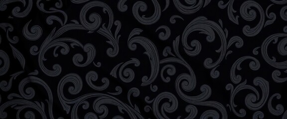 Intricate swirling patterns on deep black fabric, digitally generated,  artificial intelligence,  generated image