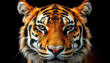 Fototapeta premium Close-up tiger face, intense gaze, black background, beautiful, wild