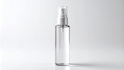 Clear Glass Bottle Filled with Liquid on Bright White Background Highlighting Minimalist Aesthetic