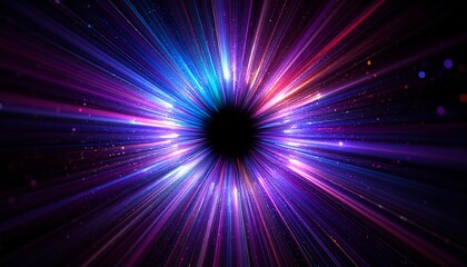 Vibrant Cosmic Burst: An Abstract Explosion of Purple, Blue, and Red Light Emanating from a Central Void