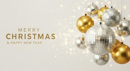 Fototapeta premium Merry Christmas and Happy New Year Festive Background with Disco Balls