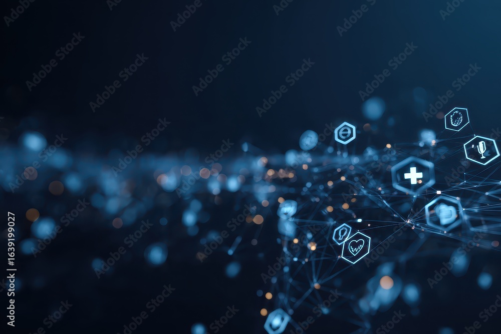 Poster dynamic abstract background animation showcasing interconnected icons representing various concepts 