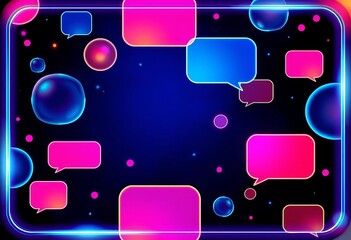 Vibrant chat bubbles & app interface, futuristic design,  social media,  illustration