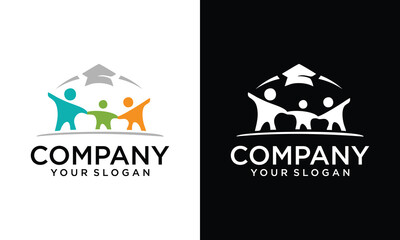 Creative graduation child logo with colorful star reaching celebration in flat vector design