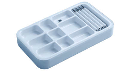 Light Blue Divided Storage Tray with Pen Holders.