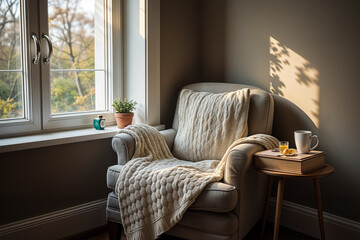 Relaxing reading nook with sunlit window for cozy home vibes and peaceful moments of self-care