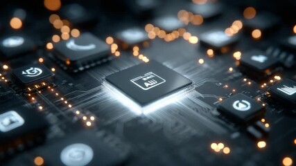 Close-up of a circuit board with glowing components - Powered by Adobe